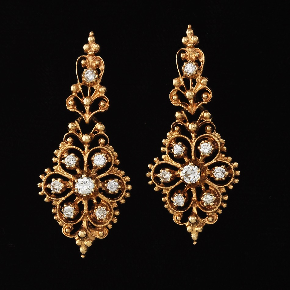 Ladies' Victorian Gold and Diamond Pair of Earrings