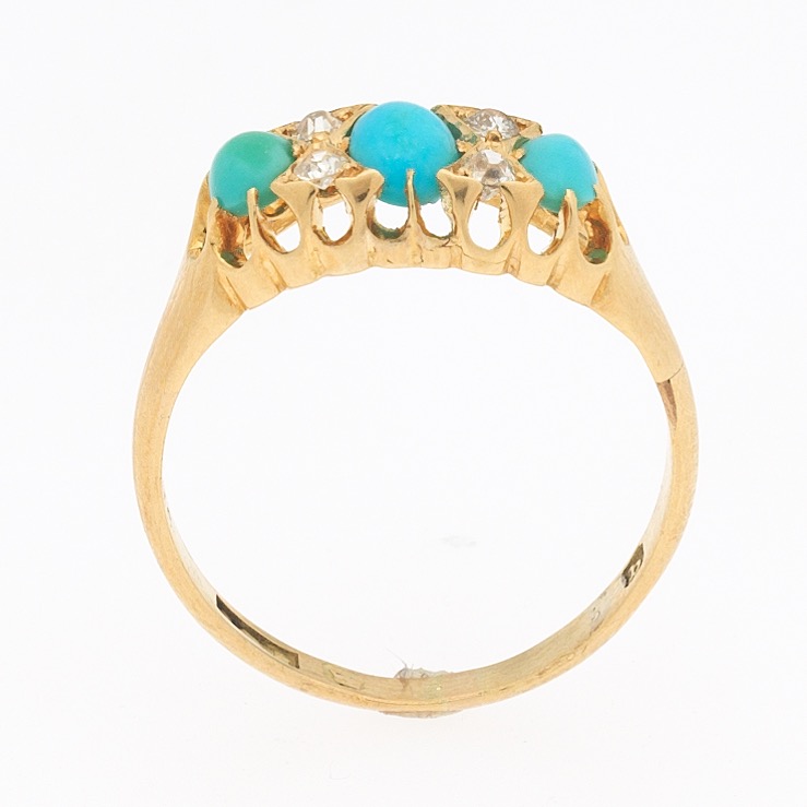 Victorian English Gold, Turquoise and Diamond Ring, Shefiled, dated 1894 - Image 7 of 8
