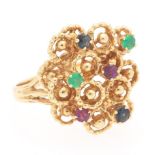 Ladies' Vintage Gold and Gem Cluster Ring