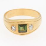 Gold, Green Tourmaline and Diamond Ring