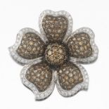Ladies' Gold, 10.73 Ct Total Cognac and White Diamond Floral Pin/Brooch