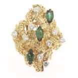 Mid-Century Retro Gold, Tourmaline and Diamond Ring