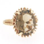 Ladies' Retro Gold and Smoky Quartz Basket Weave Fashion Ring