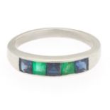 Ladies' Platinum, Emerald and Blue Sapphire Band