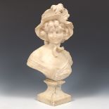 Alabaster Sculpture of Young Woman in a Bonnet ca. 1900