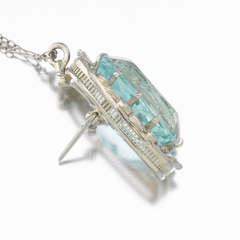 Ladies' Edwardian Platinum, Gold, 26 ct Aquamarine and Diamond Pin/Brooch/Pendant on Chain - Image 5 of 7