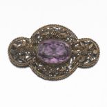 Retro Gold Vermeil on Sterling Silver and Amethyst Pin/Brooch