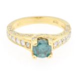 Ladies' Gold, Blue Diamond and Diamond Ring