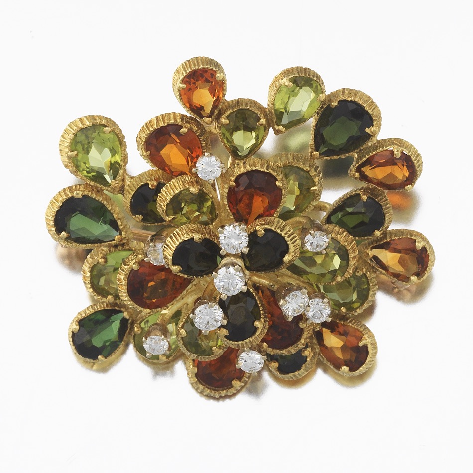 Retro Tourmaline, Peridot, Cintrine and Diamond Spray Brooch - Image 3 of 7