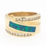 Ladies' Gold, Black Opal and Diamond Band