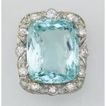 Ladies' Edwardian Platinum, Gold, 26 ct Aquamarine and Diamond Pin/Brooch/Pendant on Chain