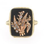 Ladies' Victorian Two-Tone Gold, Black Onyx and Seed Pearl Lilly-of-the-Valley Ring