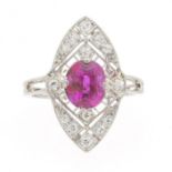 Ladies' Edwardian Platinum, Pink Sapphire and Diamond Ring