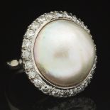 Ladies' Gold, Mabe Pearl and Diamond Oversized Ring