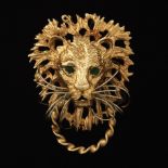 Gold and Emerald 3D Lion Head Pendant