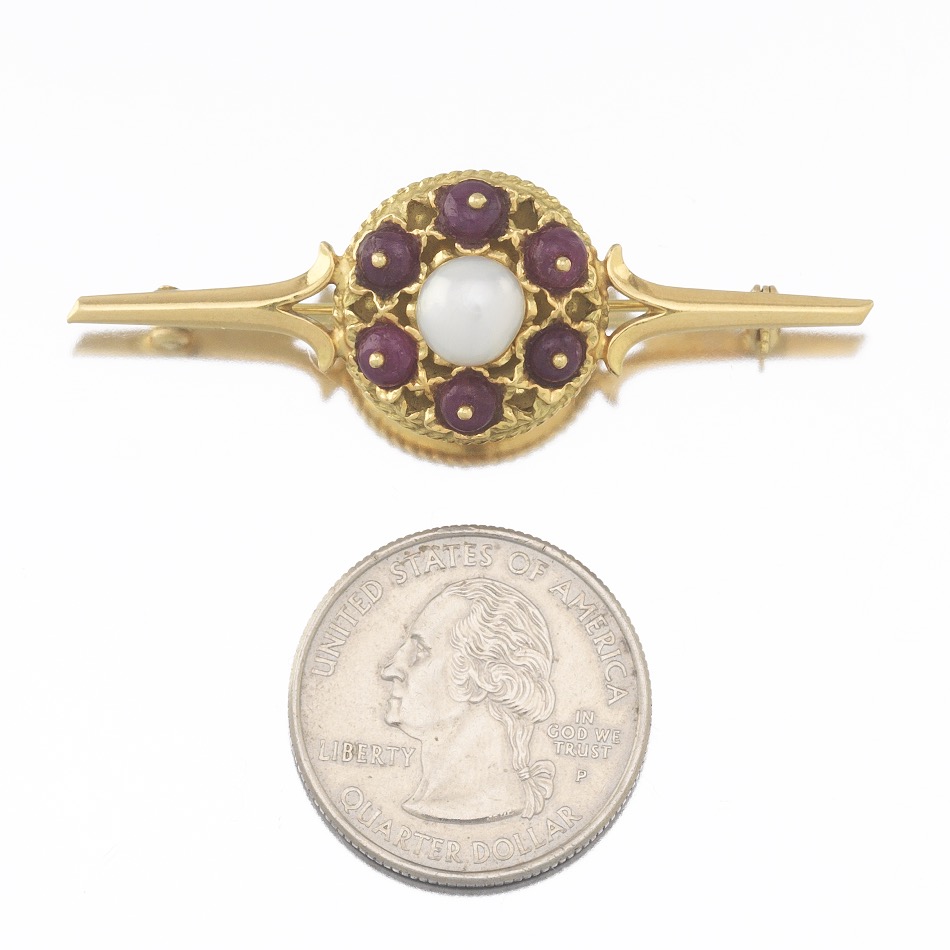 Ladies' Vintage Italian Gold, Pearl and Ruby Pin/Brooch - Image 2 of 6