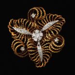 Ladies' Vintage Gold and Diamond Floral Pin/Brooch