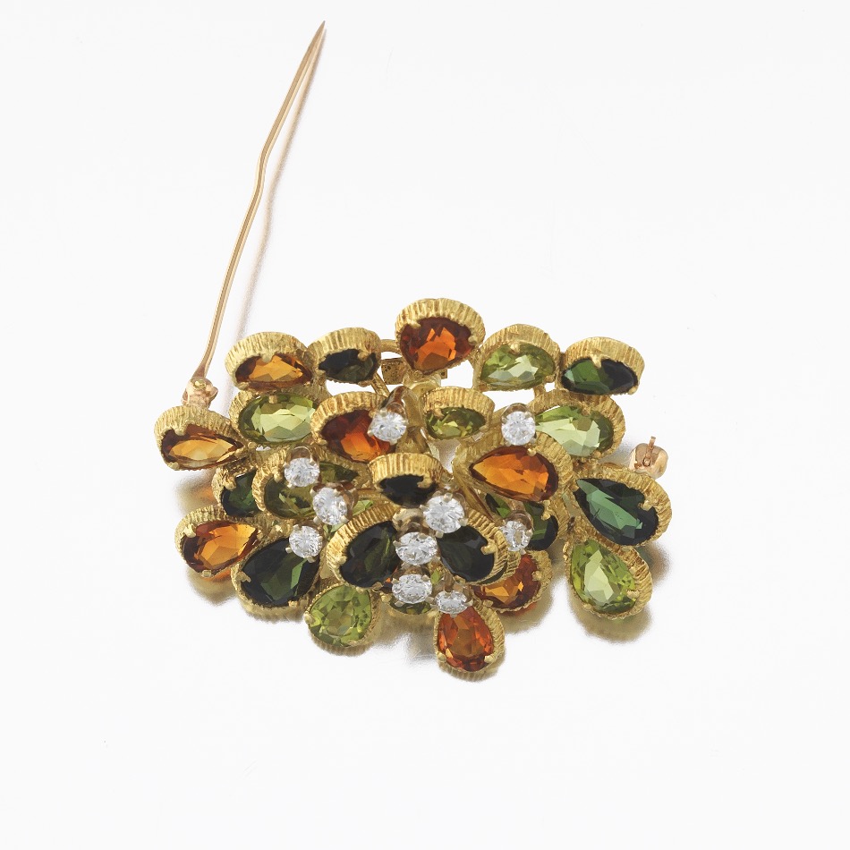 Retro Tourmaline, Peridot, Cintrine and Diamond Spray Brooch - Image 4 of 7