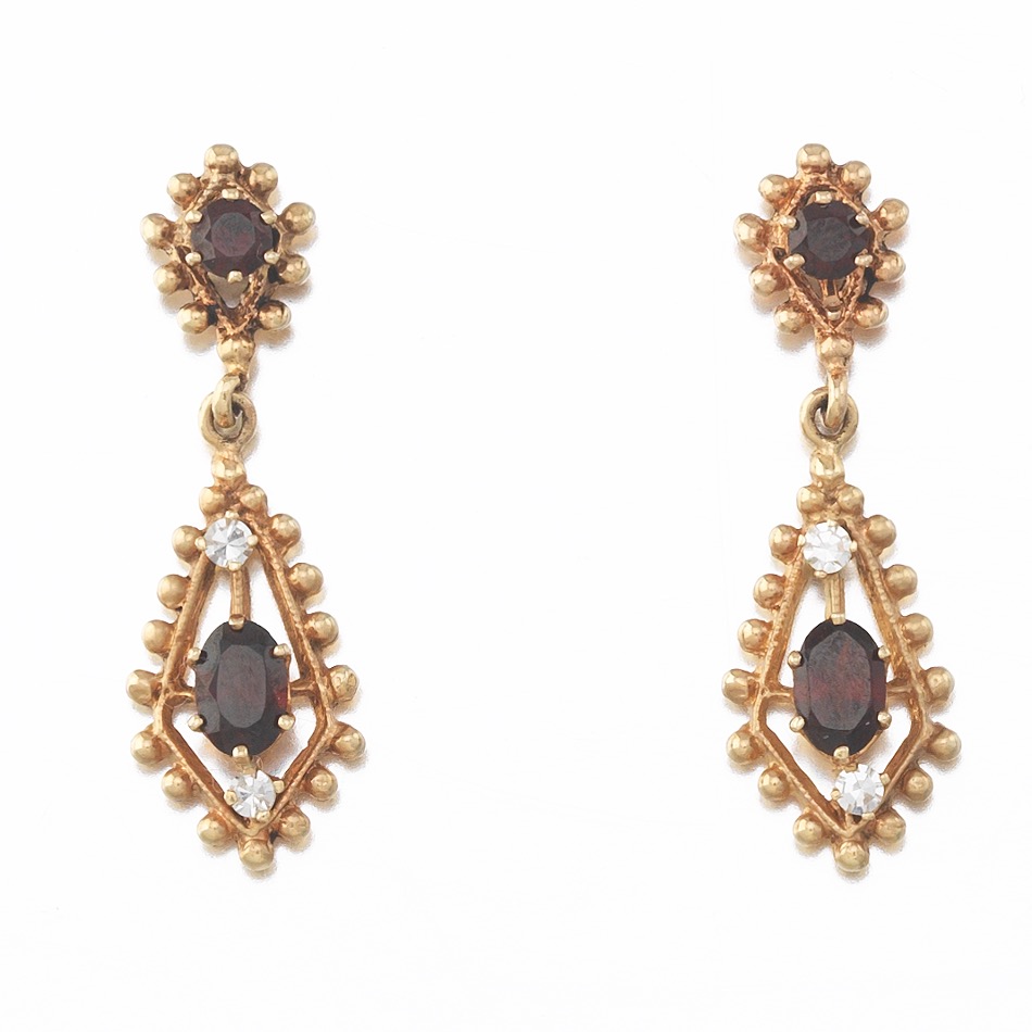 Ladies' Gold, Garnet and Diamond Pair of Earrings