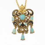 Ladies' Vintage La Triomphe Gold, Opal, Diamond and Enamel Pin/Brooch/Pendant on Italian Gold Chain