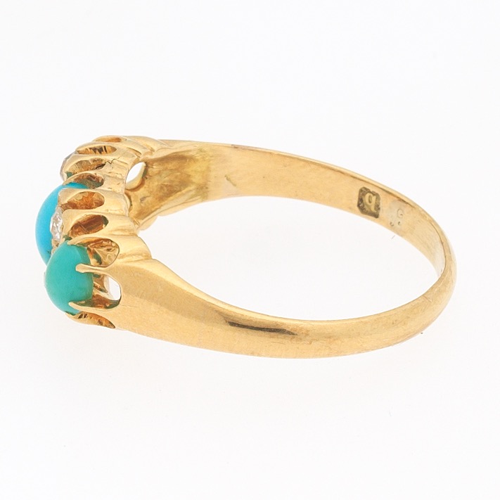 Victorian English Gold, Turquoise and Diamond Ring, Shefiled, dated 1894 - Image 4 of 8
