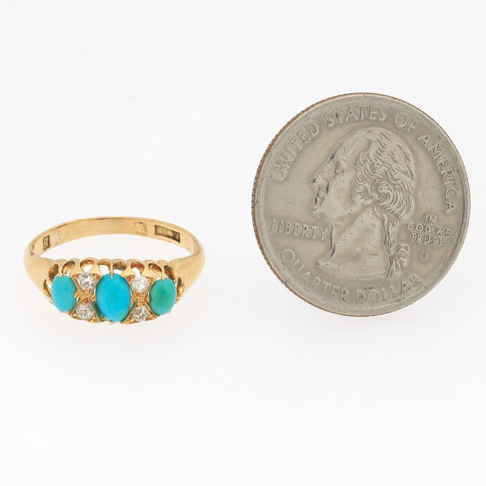 Victorian English Gold, Turquoise and Diamond Ring, Shefiled, dated 1894 - Image 2 of 8