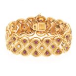 Ladies' Renaissance Revival Gold, Ruby and Diamond Wide Bracelet