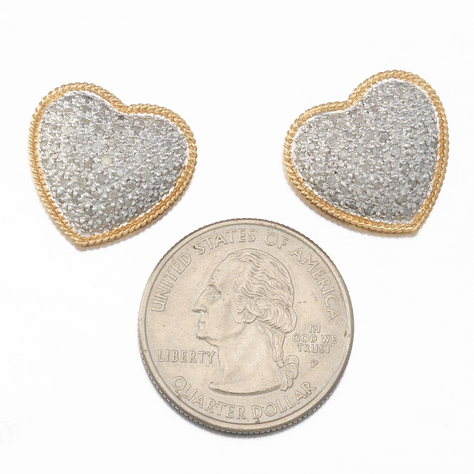 A Pair of Diamond Heart Earrings - Image 2 of 5