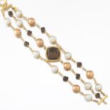 Ladies' Vintage Italian Two-Tone Gold, Smoky Quartz and Pearl Bracelet