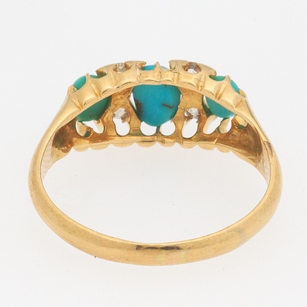 Victorian English Gold, Turquoise and Diamond Ring, Shefiled, dated 1894 - Image 5 of 8