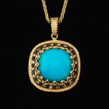 Ladies's Italian Gold, Turquoise and Diamond Pendant on Chain