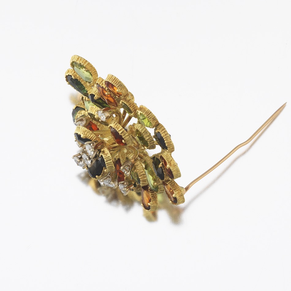 Retro Tourmaline, Peridot, Cintrine and Diamond Spray Brooch - Image 5 of 7