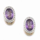 Ladies' Vintage Two-Tone Gold, Amethyst and Diamond Pair of Earrings