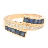 Ladies' Gold, Blue Sapphire and Diamond Bypass Ring