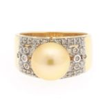 Ladies' Gold Pearl and Diamond Ring