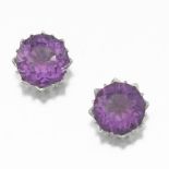 Ladies' Gold, Amethyst and Diamond Pair of Large Stud Earrings