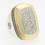 David Yurman Gold, Sterling Silver and Diamond Oversized Ring