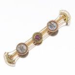 Ladies' Victorian Tri-Color Gold, Amethyst and Mother-of-Pearl Filigree Bar Pin