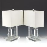 Pair of MCM Style Clear Crystal Glass Lamps