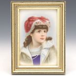 KPM Style German Hand Painted Framed Porcelain Plaque of a Girl