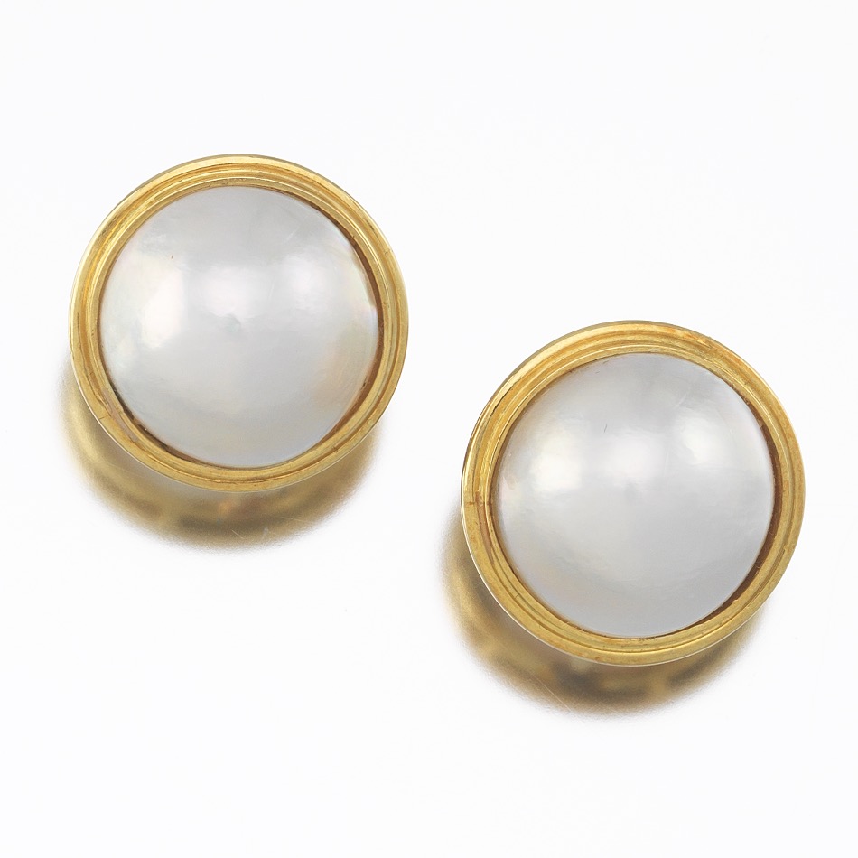 Ladies's Pair of Gold and Mabe Pearl Earrings