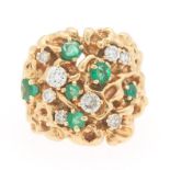 Ladies' Gold, Diamond and Emerald Openwork Nugget Ring