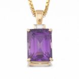 Ladies' Retro Gold, Diamond and Amethyst Pendant on Chain