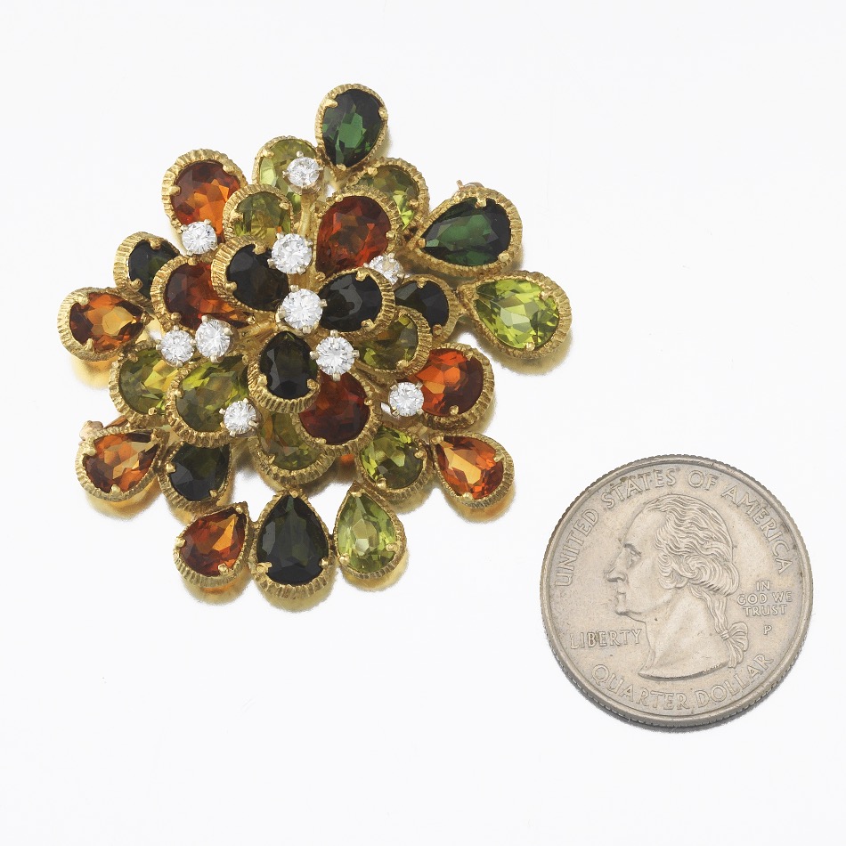 Retro Tourmaline, Peridot, Cintrine and Diamond Spray Brooch - Image 2 of 7