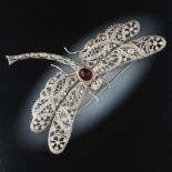 Art Deco Gold, Diamond and Ruby Oversized Dragonfly Articulated Pin/Brooch