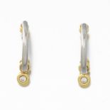 Ladies' Platinum, Gold and Diamond Pair of Hook Earrings