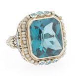 Ladies' Edwardian Gold, Blue Topaz, Seed Pearl and Enamel Ring