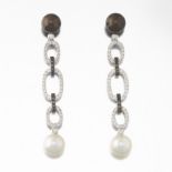 A Pair of Two Tone Pearl and Diamond Drop Earrings