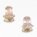 Ladies' Gold, Kunzite and Diamond Pair of Earrings