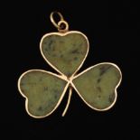 Vintage Gold and Jade Nephrite Shamrock Reversible Charm Pendant